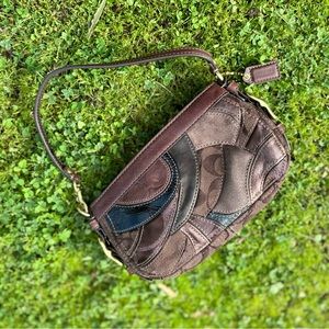 Coach Brown Patchwork Signature Monogram Logo Wristlet / Mini Shoulder Bag Purse